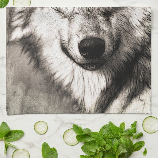 Wolf-Portrait Geschirrtuch (Gefaltet)