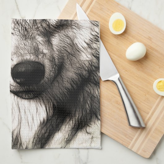 Wolf-Portrait Geschirrtuch (Viertel Falte)