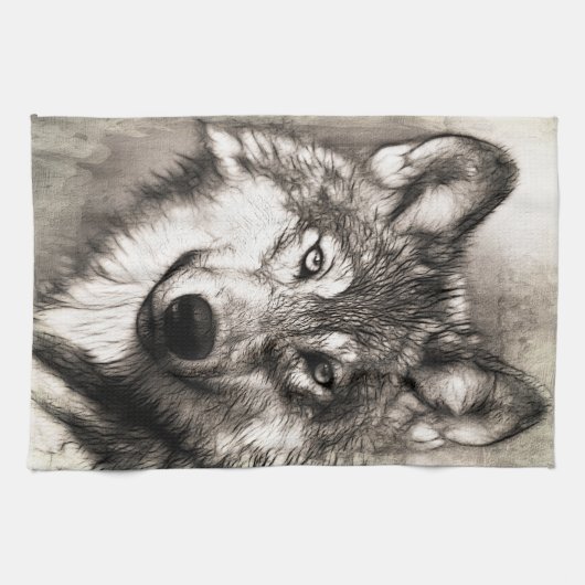 Wolf-Portrait Geschirrtuch (Horizontal)