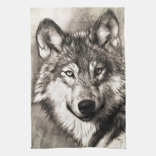 Wolf-Portrait Geschirrtuch (Vertikal)