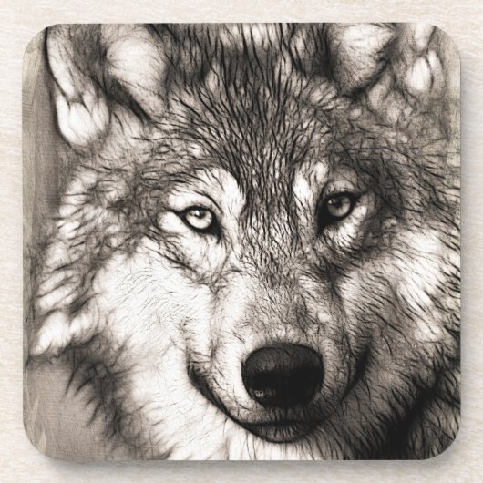 Wolf-Portrait Getränkeuntersetzer (Vorderseite)