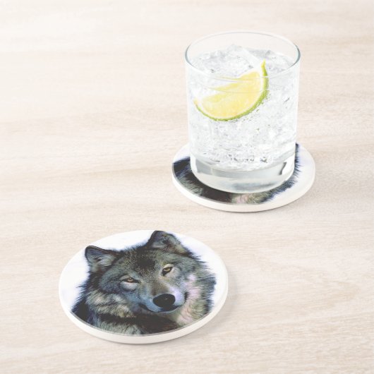 Wolf Portrait Getränkeuntersetzer (Seite)