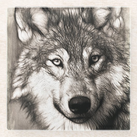 Wolf-Portrait Glasuntersetzer (Vorderseite)