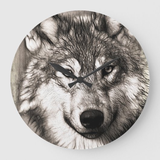 Wolf-Portrait Große Wanduhr (Vorderseite)