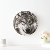 Wolf-Portrait Große Wanduhr (Zuhause)