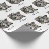 Wolf portrait Ihren Namen benutzerdefinierte Hands Geschenkpapier (Ecke)