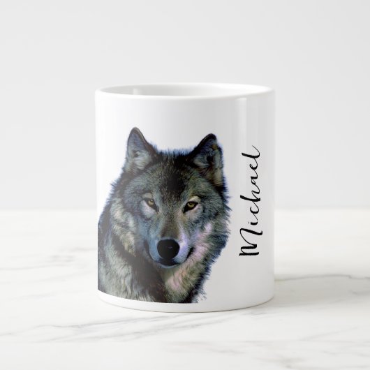 Wolf portrait Ihren Namen benutzerdefinierte Hands Jumbo-Tasse (Vorderseite)