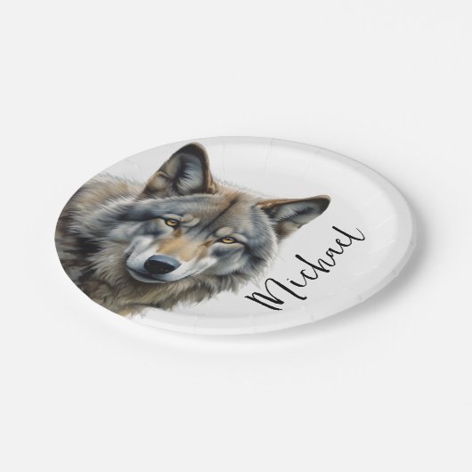 Wolf portrait Ihren Namen benutzerdefinierte Hands Pappteller (Schrägansicht)