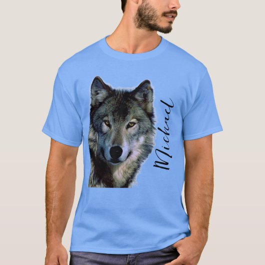 Wolf portrait Ihren Namen benutzerdefinierte Hands T-Shirt (Vorderseite)