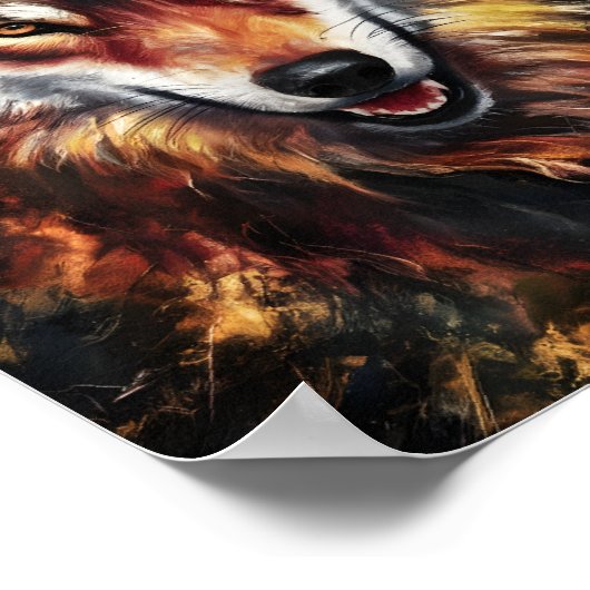 Wolf Portrait in Fire Poster (Ecke)