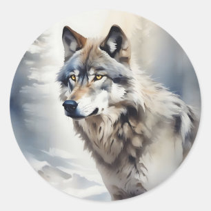 Wolf Portrait in weichem Wasser Runder Aufkleber