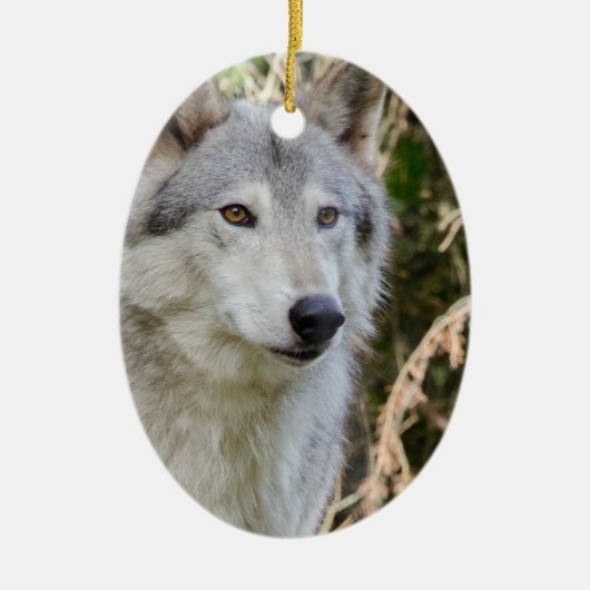 Wolf-Portrait Keramik Ornament (Vorne)