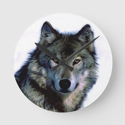 Wolf Portrait Runde Wanduhr (Vorderseite)