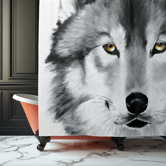 Wolf Portrait Schwarz-weiß Duschvorhang