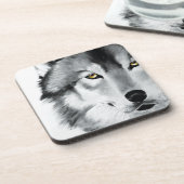 Wolf Portrait Schwarz-weiß Getränkeuntersetzer (Linke Seite)