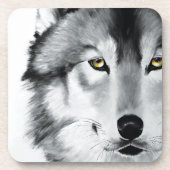 Wolf Portrait Schwarz-weiß Getränkeuntersetzer (Vorderseite)