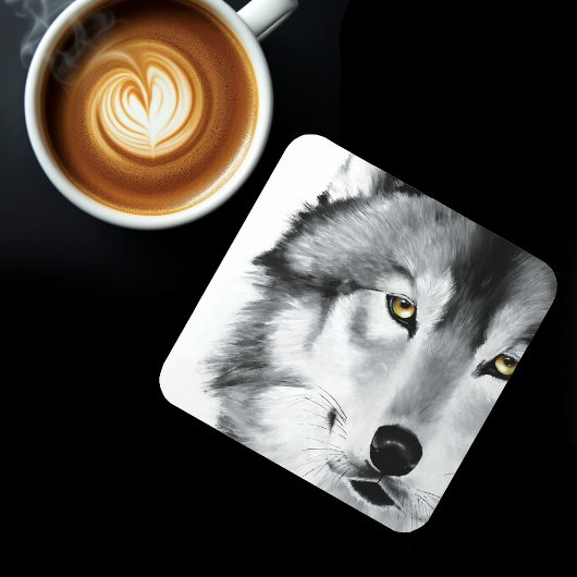 Wolf Portrait Schwarz-weiß Getränkeuntersetzer