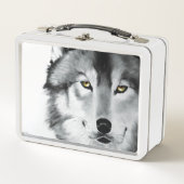 Wolf Portrait Schwarz-weiß Metall Brotdose (Vorderseite)
