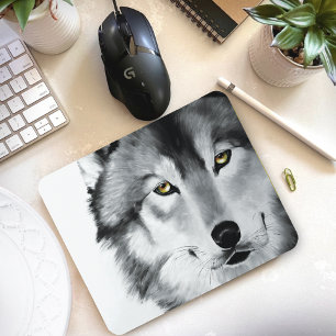 Wolf Portrait Schwarz-weiß Mousepad