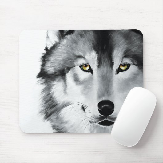 Wolf Portrait Schwarz-weiß Mousepad (Mit Mouse)