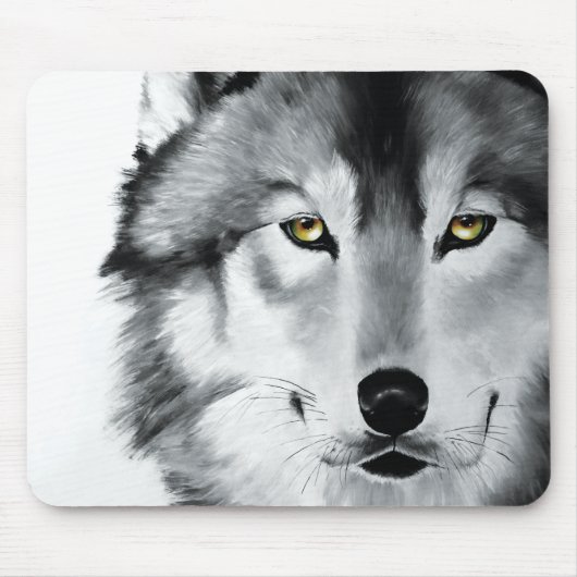 Wolf Portrait Schwarz-weiß Mousepad (Vorne)