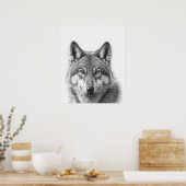 Wolf Portrait Schwarz-weiß Poster (Küche)