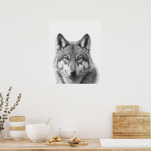 Wolf Portrait Schwarz-weiß Poster (Küche)