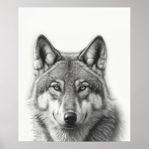 Wolf Portrait Schwarz-weiß Poster
