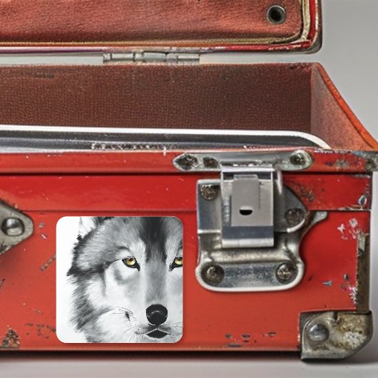 Wolf Portrait Schwarz-weiß Quadratischer Aufkleber