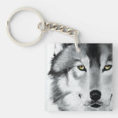 Wolf Portrait Schwarz-weiß Schlüsselanhänger (Vorderseite)