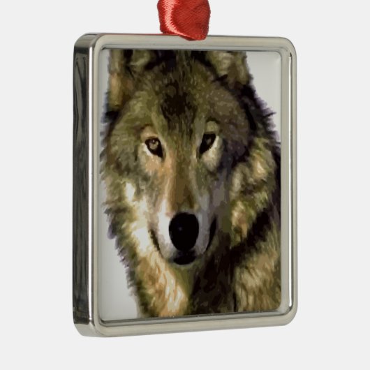 Wolf Portrait Silbernes Ornament (Rechts)