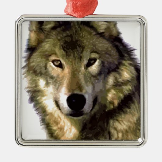 Wolf Portrait Silbernes Ornament (Vorne)