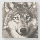 Wolf-Portrait Steinuntersetzer (Vorderseite)