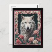 Wolf portrait with flowers postkarte (Vorne/Hinten)