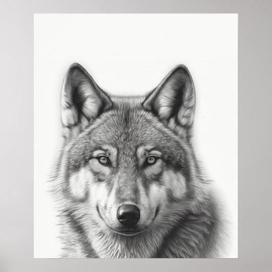 Wolf-Porträt Schwarz Weiß Poster (Vorne)