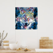 Wolf Poster | Farbenfrohe Wolf Zeichnend Poster (Küche)