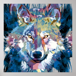 Wolf Poster   Farbenfrohe Wolf Zeichnend Poster
