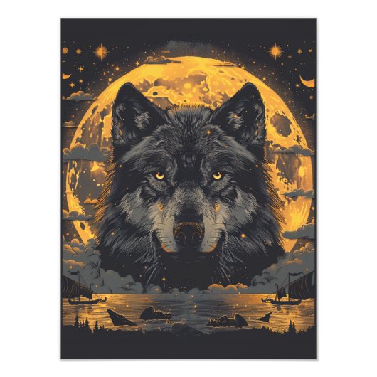 Wolf Poster Full Moon Stars (Vorne)