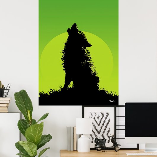 Wolf Poster - Howling-Silhouette auf Green (Heimbüro)