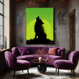 Wolf Poster - Howling-Silhouette auf Green