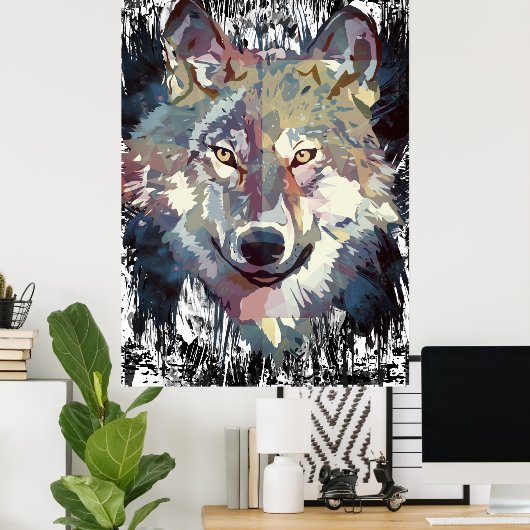 Wolf Poster - Retro Wolf Polygon Poster (Heimbüro)