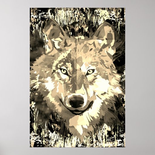 Wolf Poster - Sepia Wolf Polygon Poster (Vorne)