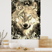 Wolf Poster - Sepia Wolf Polygon Poster (Küche)