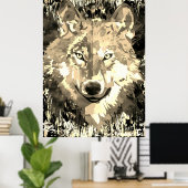 Wolf Poster - Sepia Wolf Polygon Poster (Heimbüro)