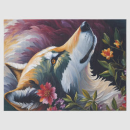 Wolf Profil Farbiges Blumenportrait Art Seidenpapier