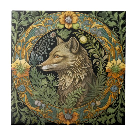 Wolf-Profil im Vintage-Stil Fliese (Vorderseite)