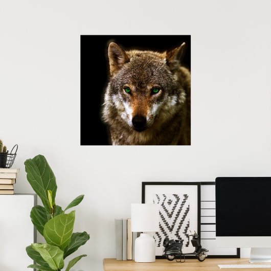 Wolf Profil mit grünen Augen ~ bearbeiteter Hinter Poster (Heimbüro)