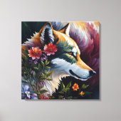 Wolf Profile Floral Portrait Art Leinwanddruck (Vorderseite)