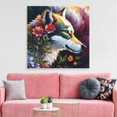 Wolf Profile Floral Portrait Art Leinwanddruck (Insitu (Wohnzimmer))