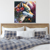 Wolf Profile Floral Portrait Art Leinwanddruck (Insitu (Schlafzimmer))